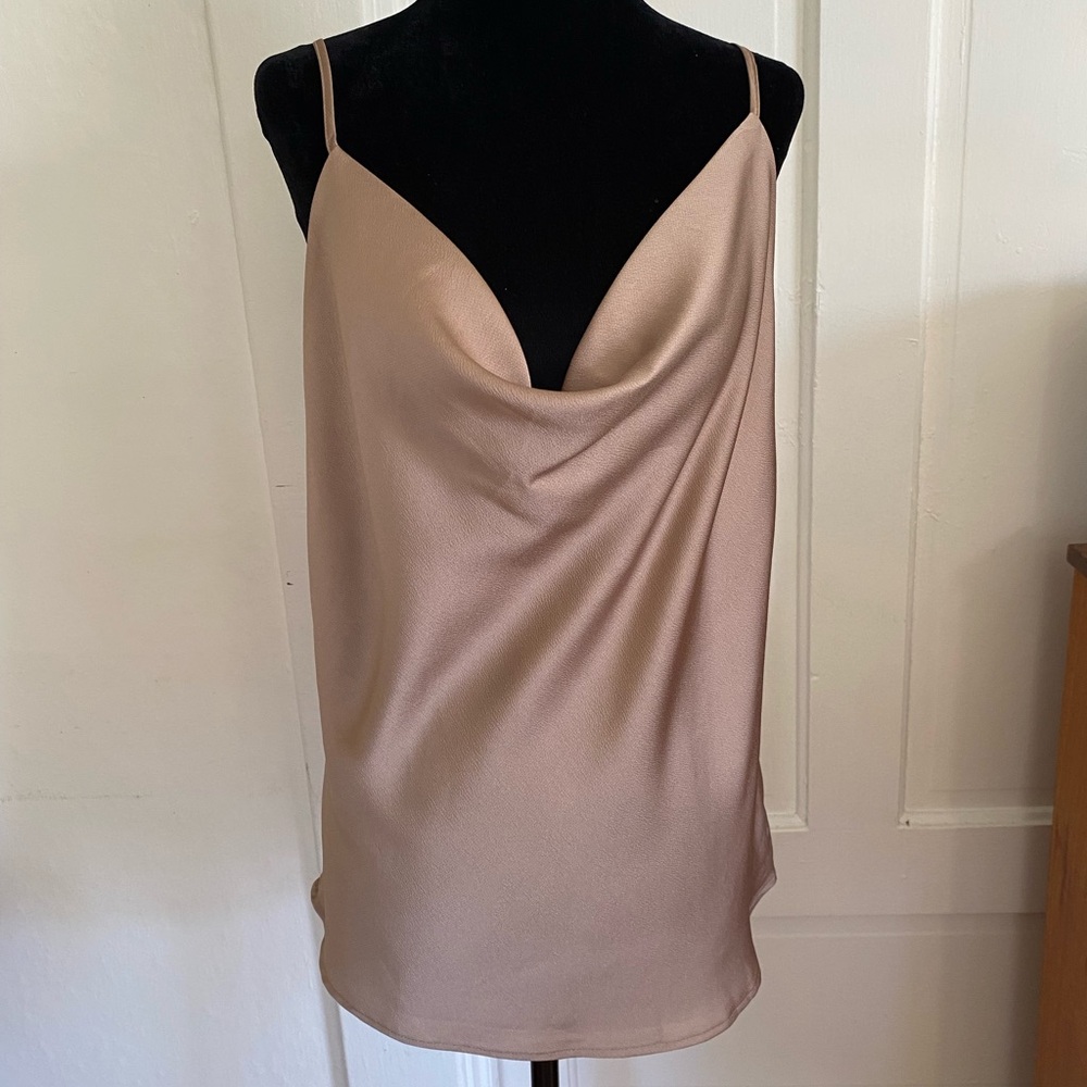 Beige Champagne Cowl Neck Slip Camisole. Size Large